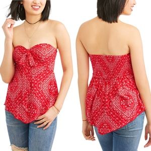 No Boundaries Bandana Tie Front Tube Top